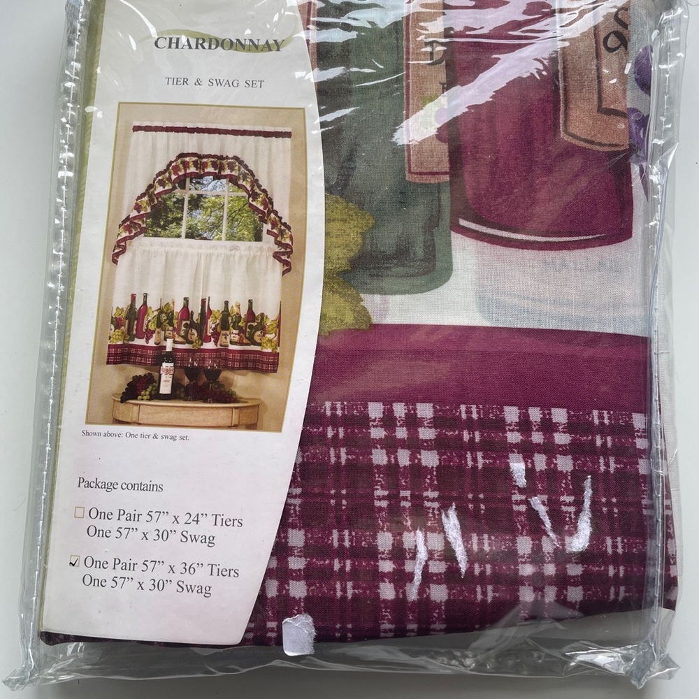 Chardonnay Bottle Printed Kitchen Curtain, 57x36 & 57x30 Inches